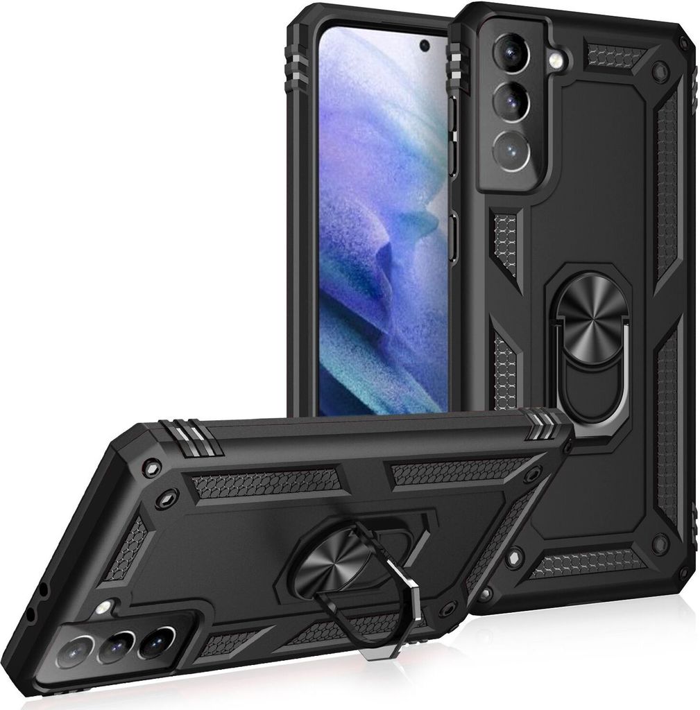 NALIA Ring Hülle für Samsung Galaxy S21, Handy Schutz Tasche Cover Case Bumper Schwarz