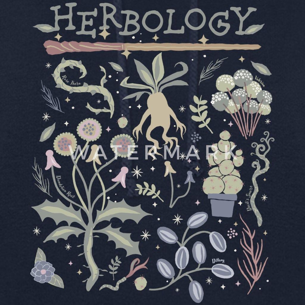 Spreadshirt Harry Potter Herbology Botanische Kräuter Design Damen Hoodie, L, Navy