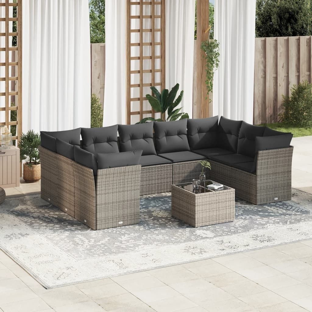 Maison Exclusive - 10-tlg. Garten-Sofagarnitur mit Kissen Grau Poly Rattan