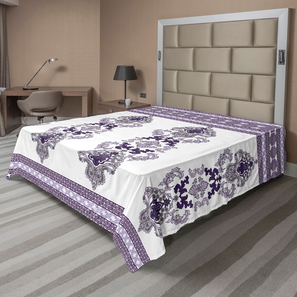 ABAKUHAUS Damast Bettlaken, Traditionelle nahöstliche Motive Bohemian Arrangement mit Wirbel, weiches bequemes oberes Bettlaken für ein dekorativ...