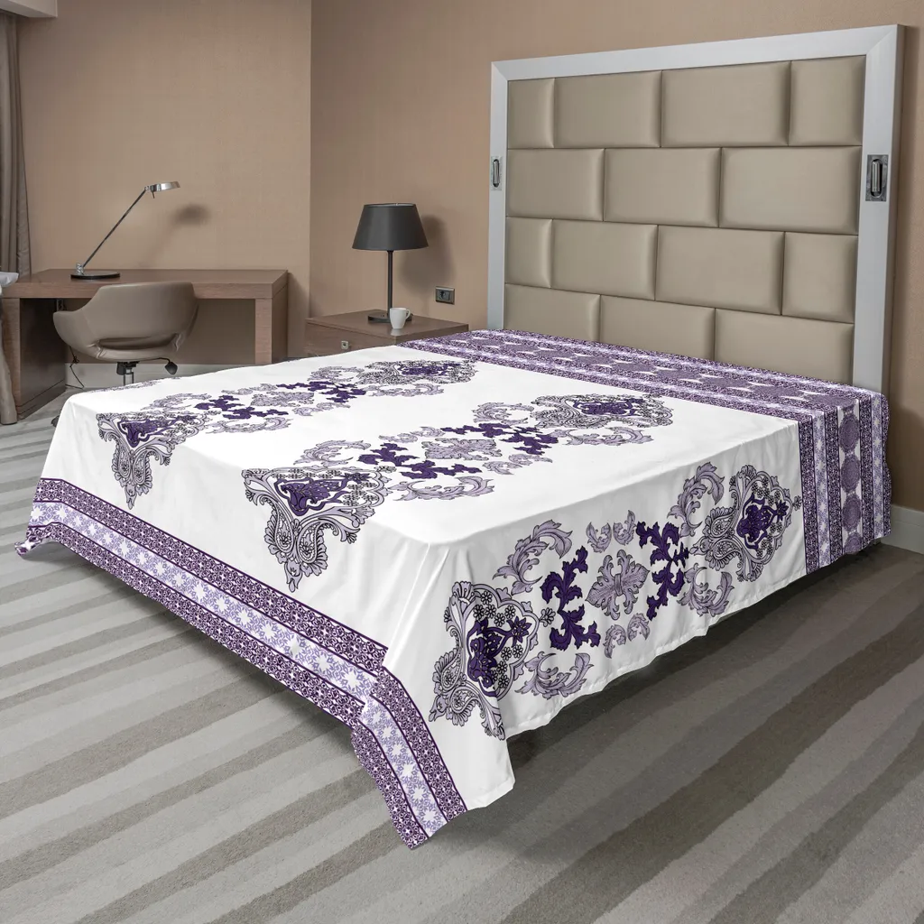 ABAKUHAUS Drap Plat en Damas Violet 244 x 205 cm Motifs Moyen-Orient