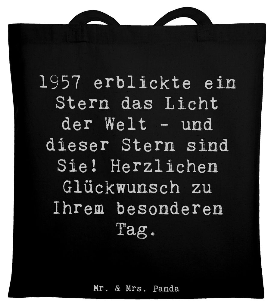 Mr. & Mrs. Panda Beutel Spruch 1957 Geburtstag Stern - Schwarz - Geschenk, Geburtstagsgeschenk, Schultasche, Jahrgangsfeier, Shopping Tasche, Gebur...