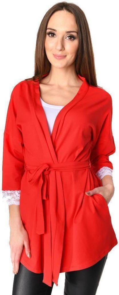 Damen Cardigan Jacke 3/4 Arm Tüll; Rot S/M