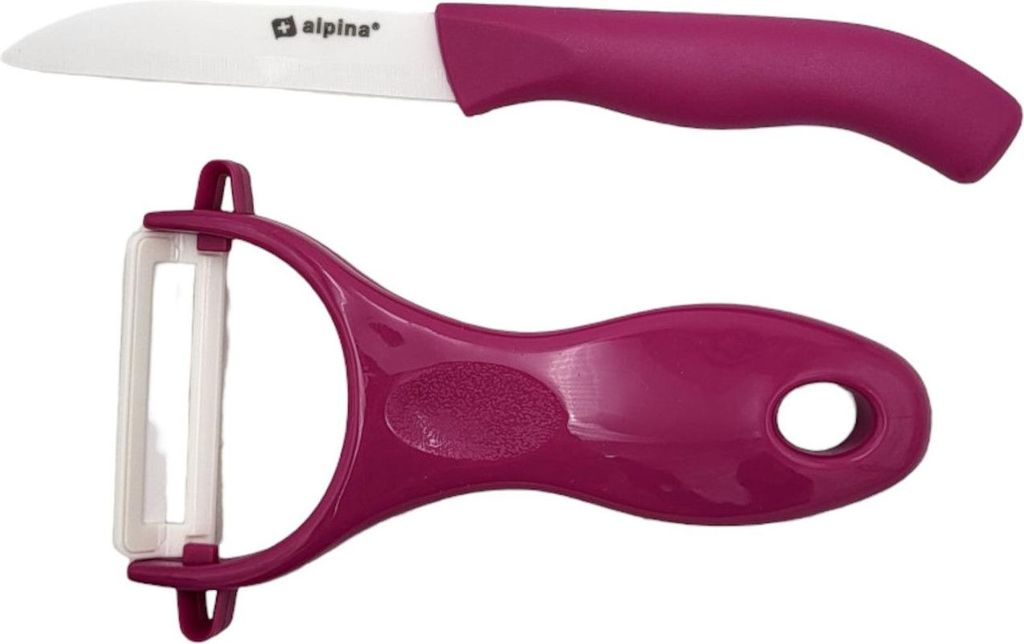 Alpina Keramik Sparschäler & Messer 2er-Set Küchenmesser Obstschäler Gemüseschäler Küchenhelfer Schneidset , Farbe:pink