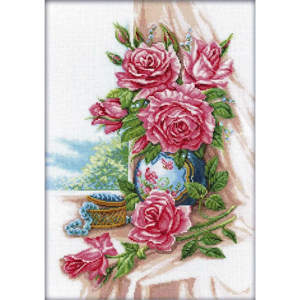 Kit Broderie Roses Magnifiques RTO M274 pour Décoration Salon 30x42 cm DIY