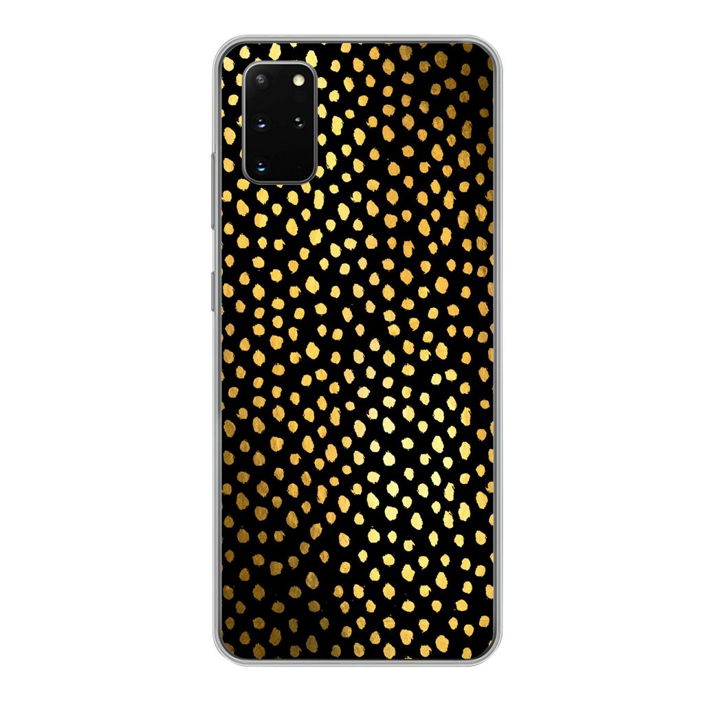 MuchoWow Handyhülle Schutzhülle Hülle für Samsung Galaxy S20 Plus Polka dots - Gold - Schwarz Silikon Softcase Handy Hülle - Hartschale