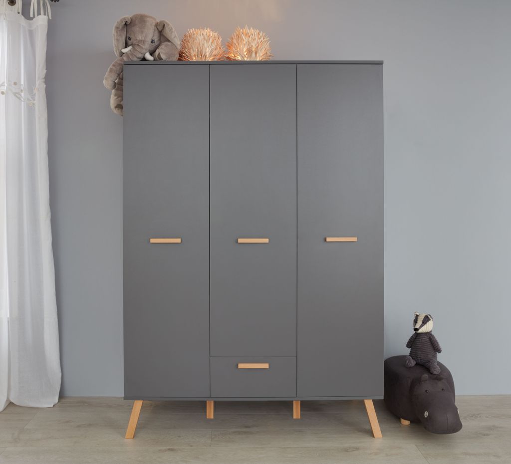 trendteam Babyzimmer Kleiderschrank Mats Grau Melamin 130 x Produktbild 5