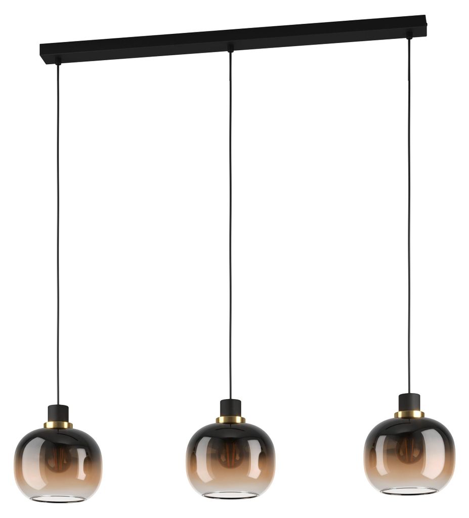 EGLO Hängelampe Oilella, 3-flammige Pendelleuchte Rauchglas über Esstisch, Deckenlampe hängend aus Metall mit Glas-Kugel, Kugellampe mit E27, L ...