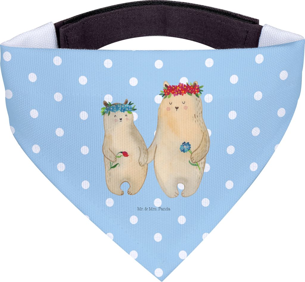 Mr. & Mrs. Panda Hunde Halstuch Bären mit Blumenkranz - Blau Pastell - Geschenk, Muttertag, für Hund, Hals Tuch, Family, Töchter, Dreieckstuch, ...