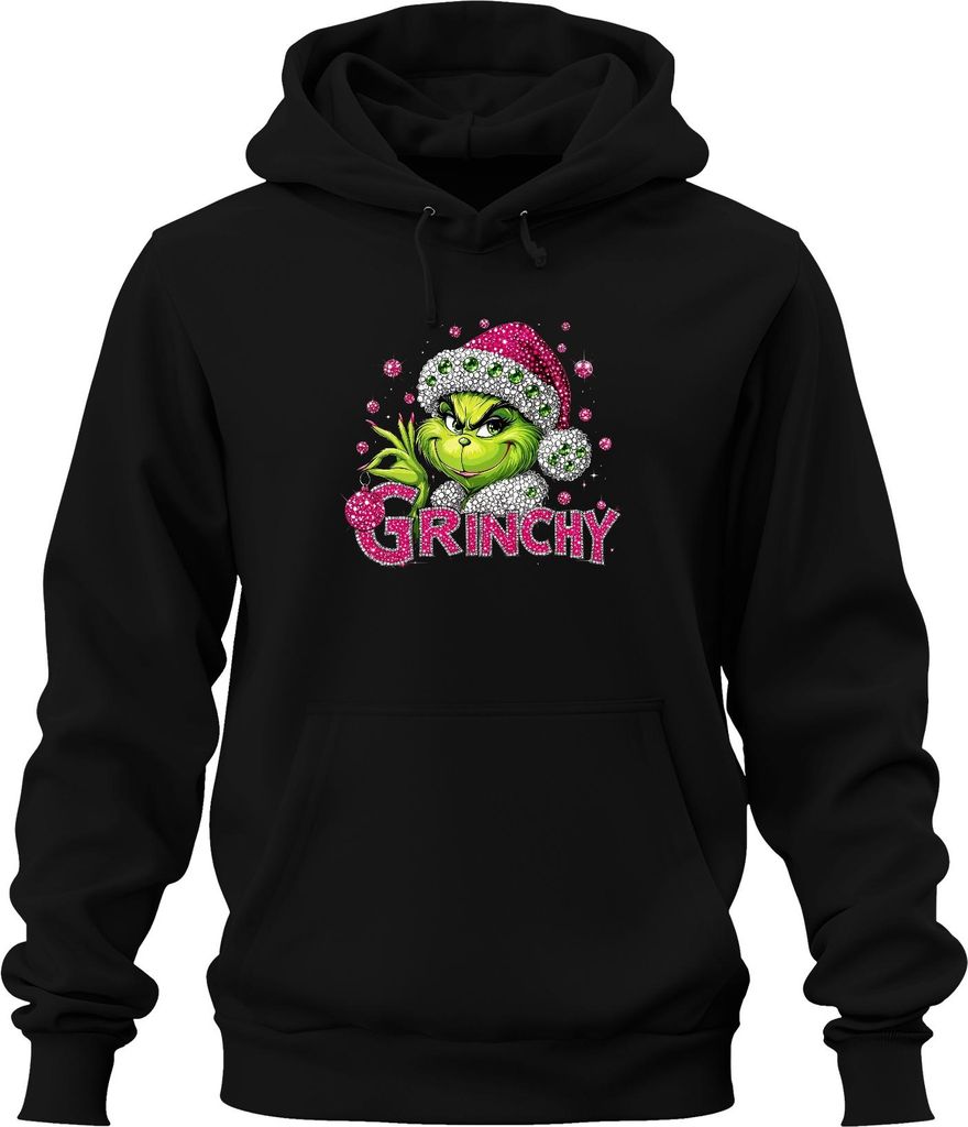 Grinch Bling Glitzer Strass Pink Grün Weihnachten Geschenk lustig Uni Hoodie Kapuzenpullover, Schwarz, 3XL