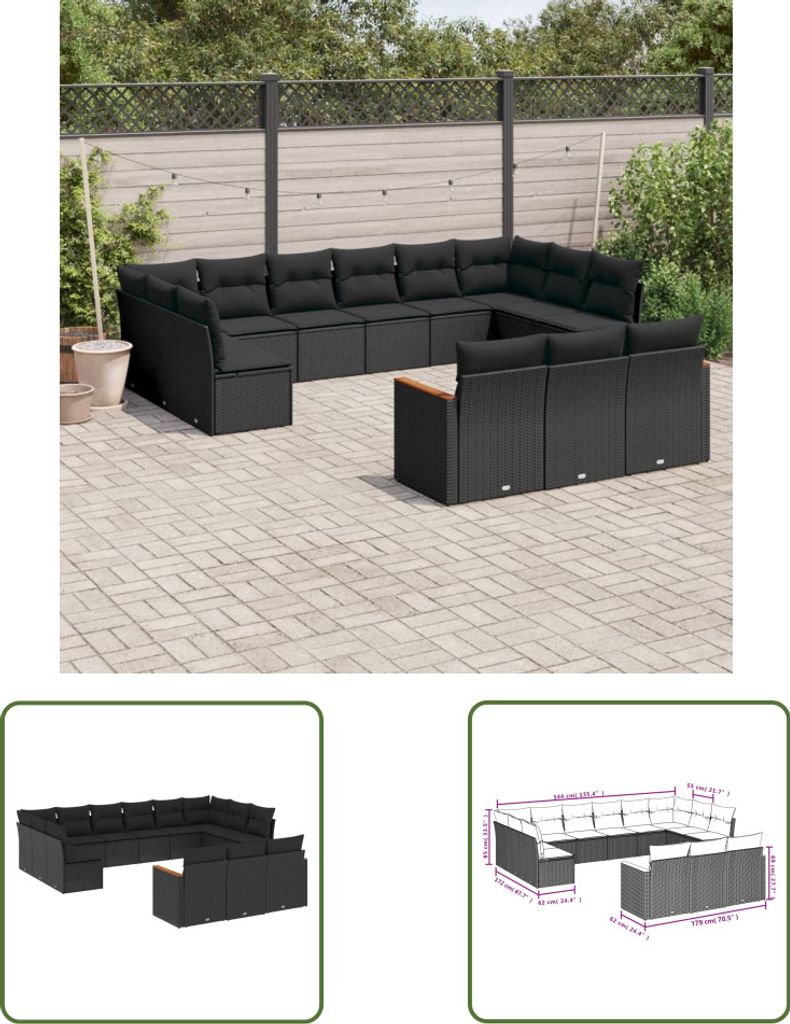 The Living Store 13-tlg. Garten-Sofagarnitur mit Kissen Produktbild 