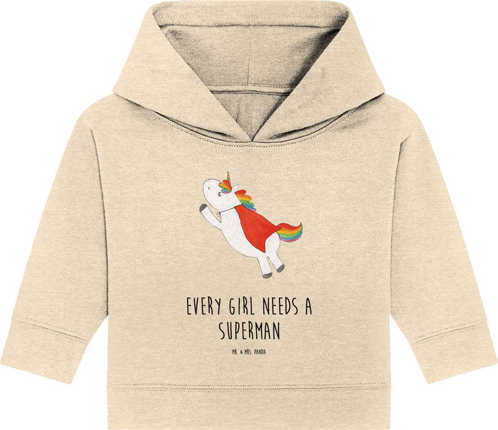 Mr. & Mrs. Panda Organic Baby Hoodie Einhorn Super 24. - 36. Monat - Natural Raw - Geschenk, Freundin, Einhörner, Kapuzensweatshirt, Superheld, Un...
