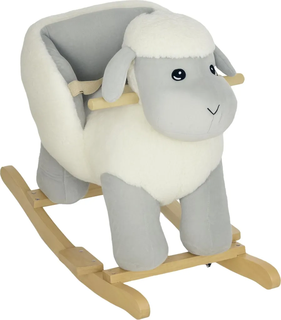 AIYAPLAY Cheval à bascule agneau gris en peluche pour enfant 18-36 mois