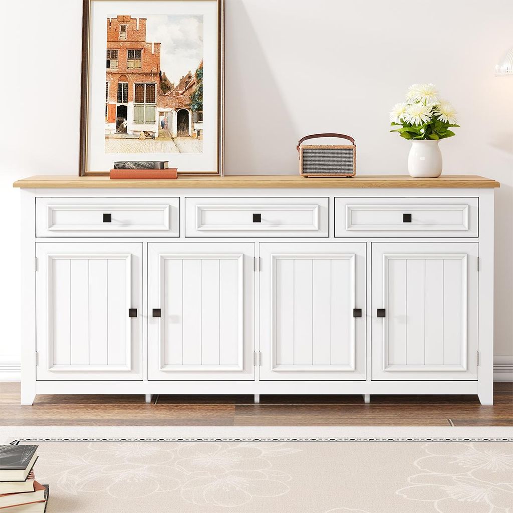 Sideboard mit Drei Schubladen und Vier Türen, Anrichte Stauraum Buffet Aufbewahrungsschrank 160L x 35B x 76H(cm)