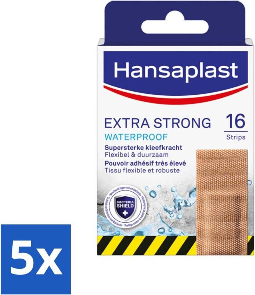 Hansaplast - Extra Stark - Wasserfeste Wundpflaster - Wundpflege - 16 Pflaster - Vorteilspack - 5 Stücke