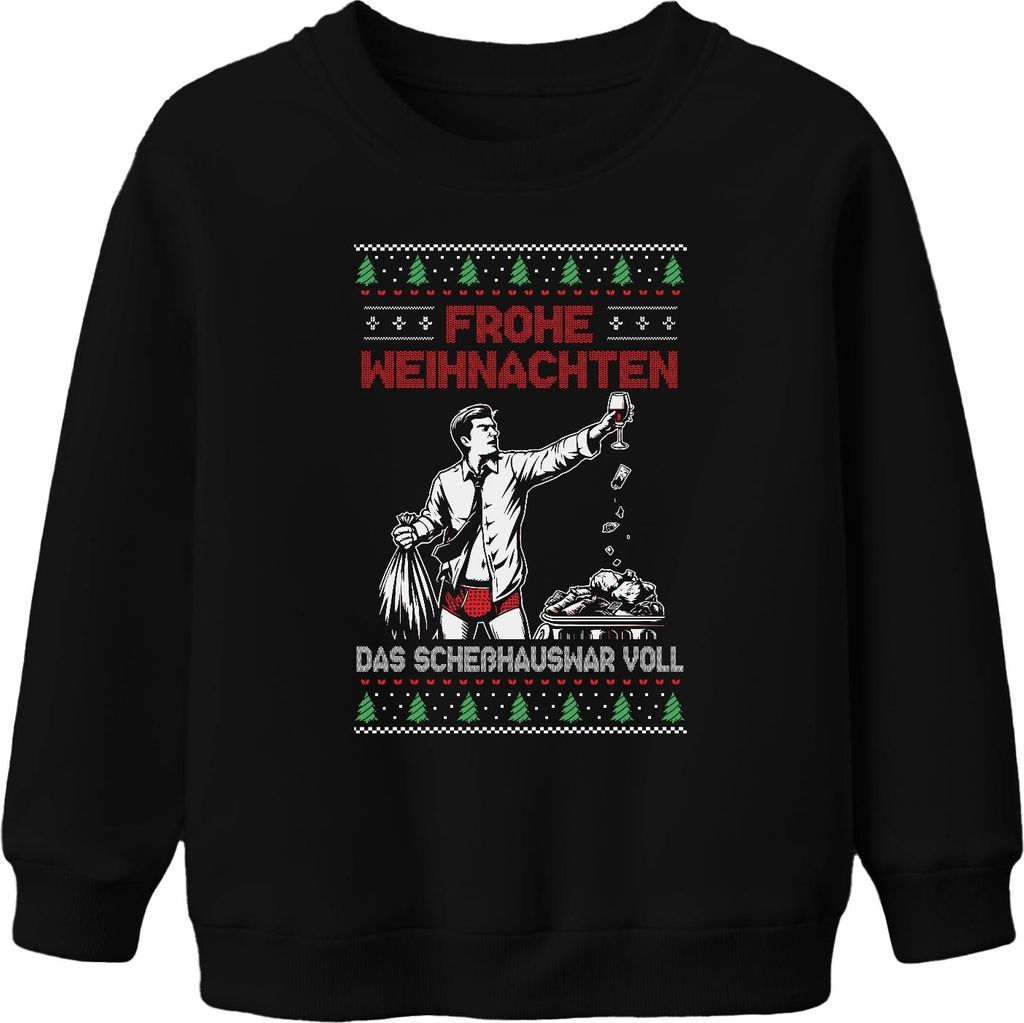 Frohe Weihnachten Sarkasmus - Ugly Christmas Sweater Uni Kinder Weihnachtspullover, Schwarz, 116