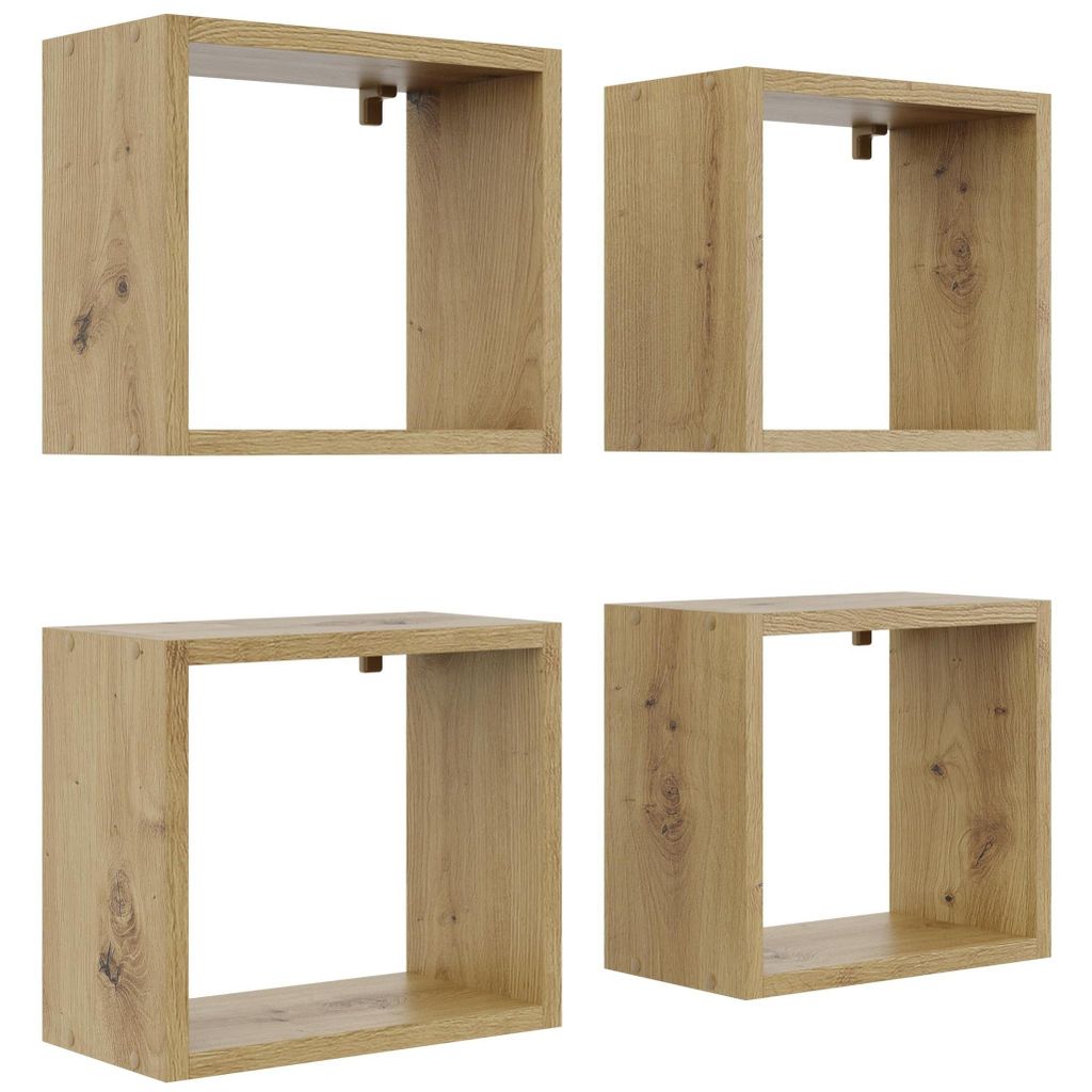 Wandregal Set 4 Stück Eiche Artisan – Moderne Regalwürfel Cube für Wohnzimmer, Schlafzimmer und Büro