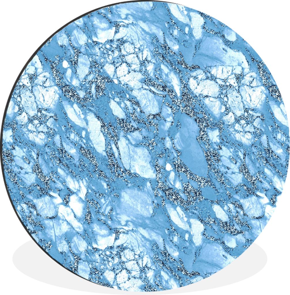 MuchoWow Aluminium Wandkreis Marmor - Glitter - Blau Ø 90 cm Wanddeko Modern Wohnzimmer - Mauerkreis - Wandbilder - Runde Bild - Bild aus Alumin...
