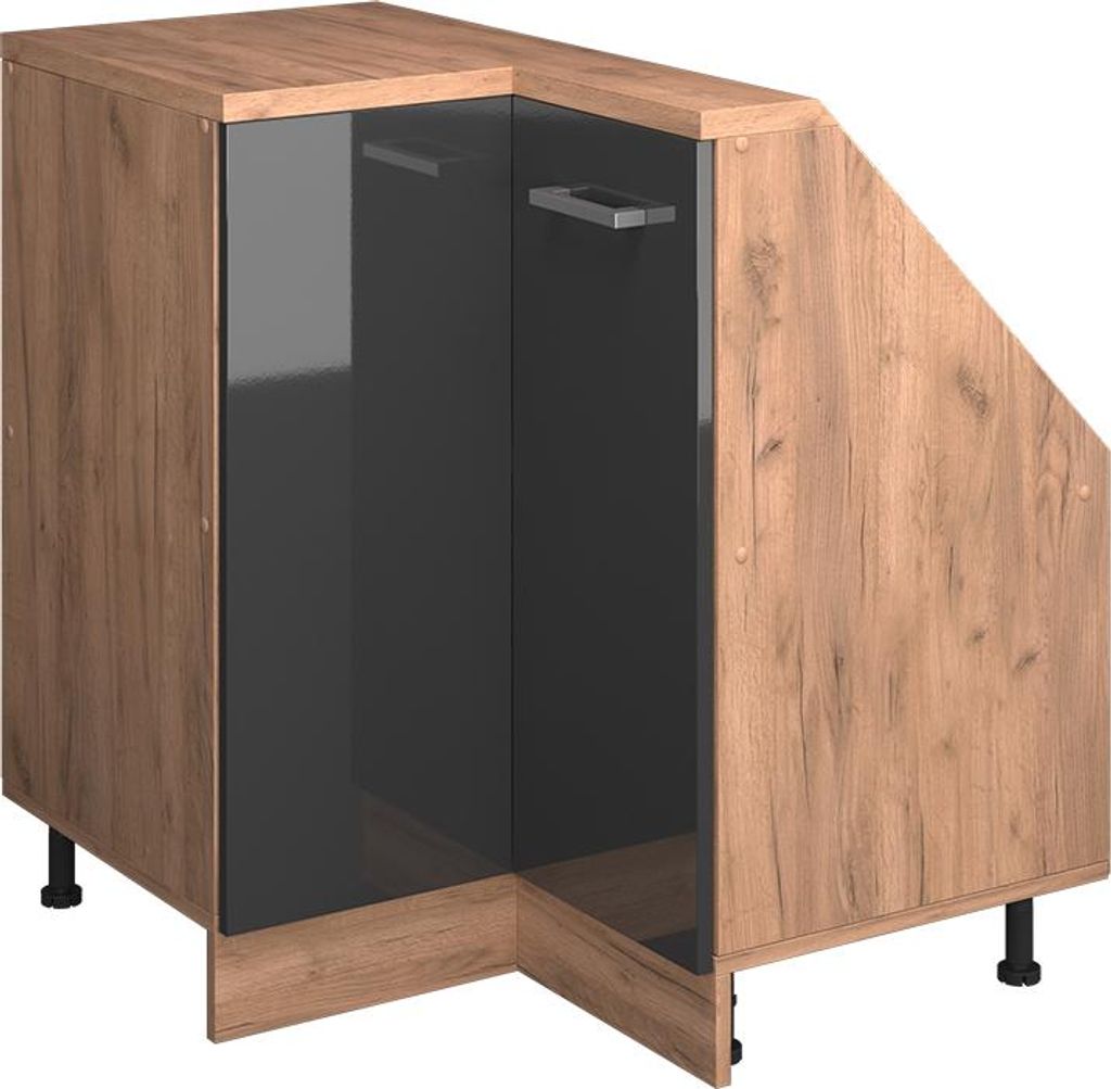 Eck-Küchenschrank für Dachschrägen Vicco R-Line Anthrazit Hochglanz 75.6 cm mit 1 Tür, Model 59101