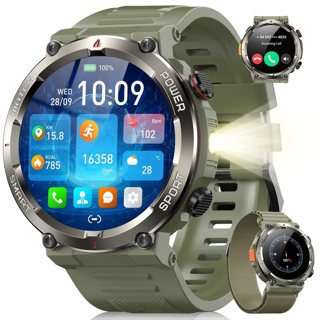 Smartwatch Herren Beleuchtung Kompass IP68 Wasserdicht 100 Produktbild 