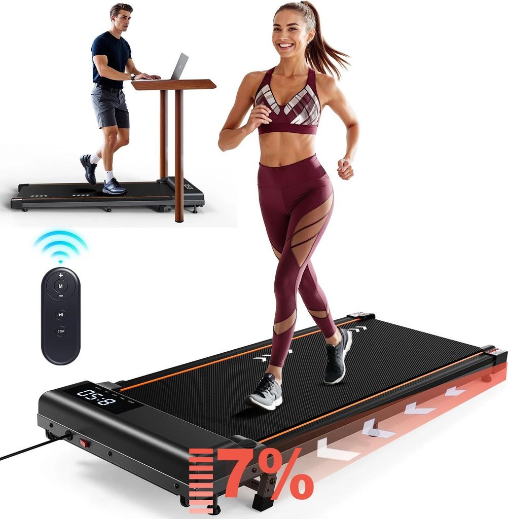 Walking Pad Laufband - Modell TW104 - Motor 2,25 PS - Geschwindigkeit 1–6 km/h - Verstellbare Steigung - Klappbar - 7‐lagiges Laufband - Tragla...