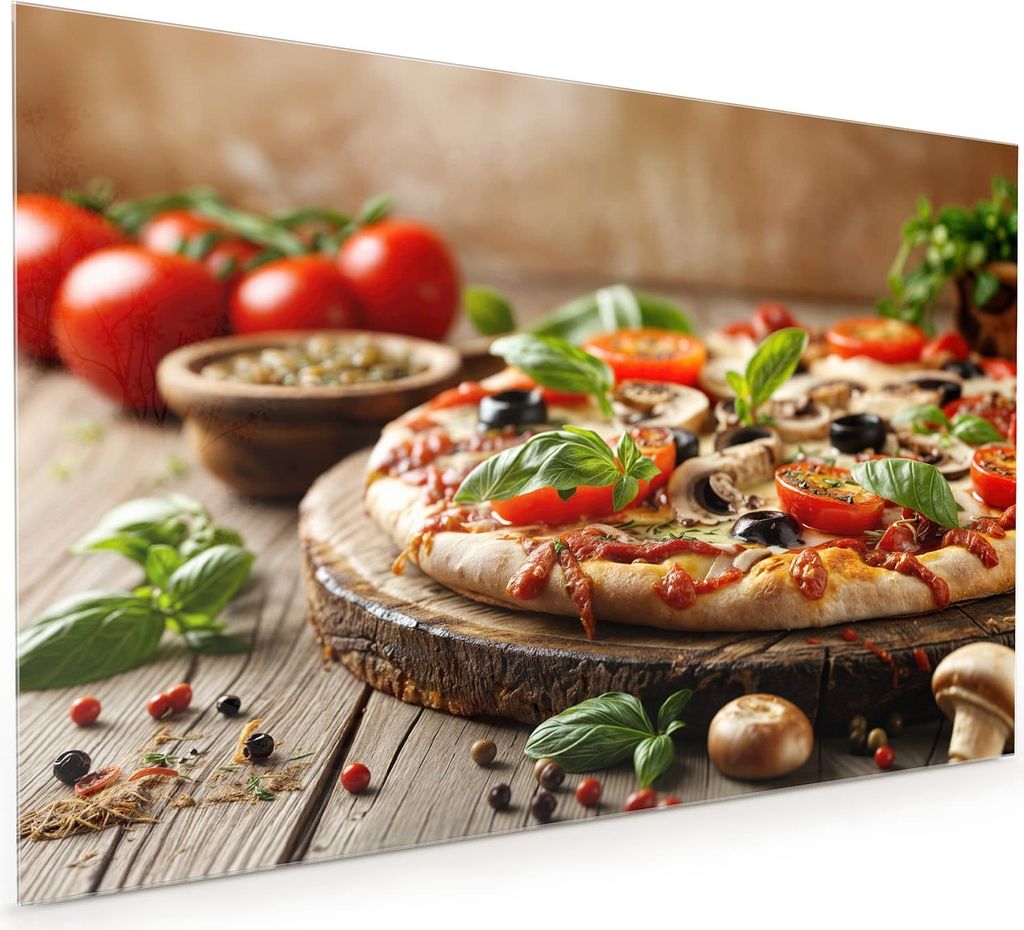 Küchenrückwand Spritzschutz Glas mit Motiv Pizza im Holzofen 40 x 40 cm