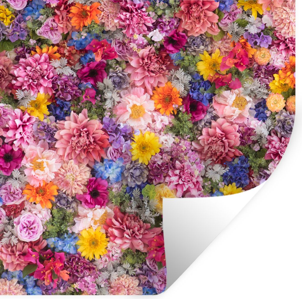 MuchoWow Wandtattoo Wandsticker Wandaufkleber Blumen - Farben - Collage 100x100 cm Selbstklebend und Repositionierbar - Wierderverwendbar - Selbs...
