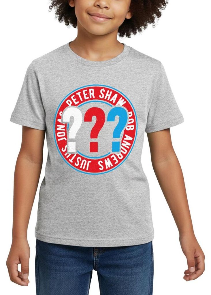 Spreadshirt Die Drei Fragezeichen Kids Logo Kreis Kinder T-Shirt, 122/128 (7-8 Jahre), Grau meliert