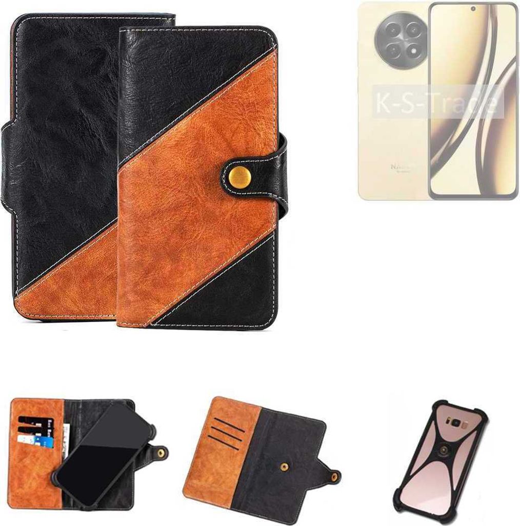 K-S-Trade Handyhülle Schutzhülle Bookstyle Case Wallet-Case kompatibel mit Realme Narzo N65 5G Handy Cover Bumper Klapphülle schwarz hellbraun 1x