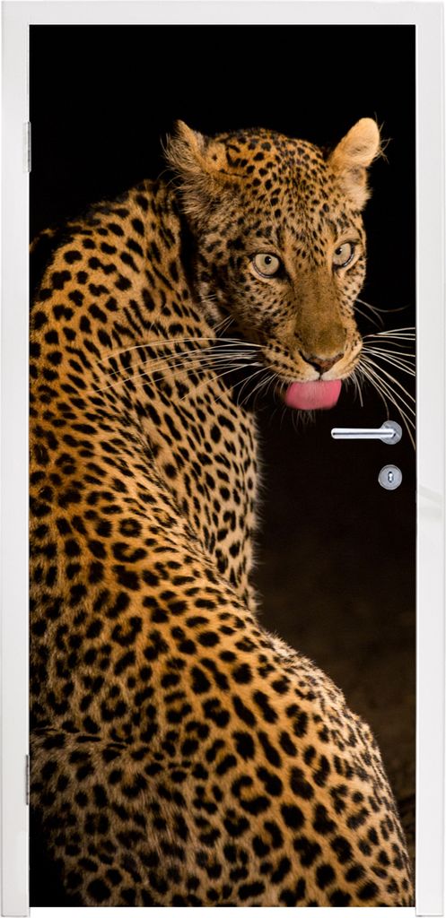 MuchoWow Türtapete Selbstklebende Türfolie Leopard - Zunge - Nacht 90x235 cm Türposter Türaufkleber Klebefolie Türklebefolie - XXL-Plakaten ...