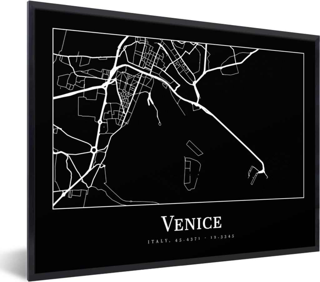 MuchoWow Gerahmtes Poster Stadtplan - Venedig - Karte - Venedig 80x60 cm - Poster mit Schwarzem Bilderrahmen Wandposter Rahmen Foto Bilder - Schw...