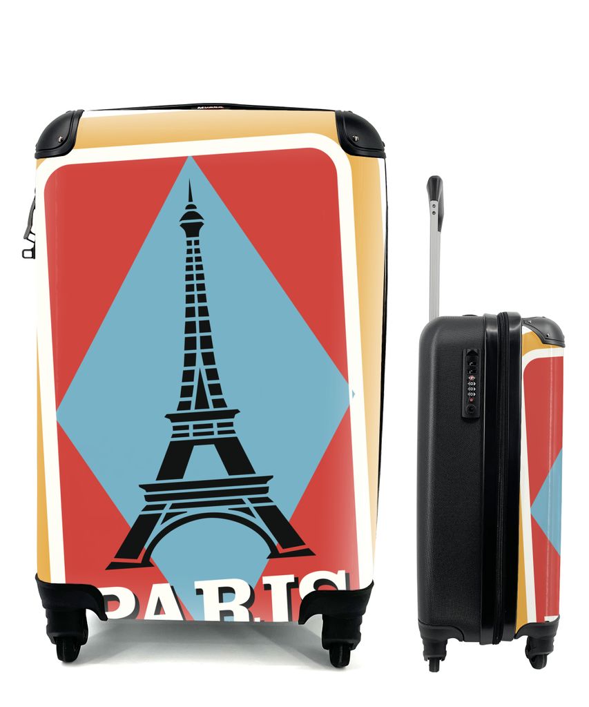 MuchoWow Koffer Handgepäck Trolley Rollkoffer Kleine Reisekoffer mit 4 Rollen - Eine Illustration des Eiffelturms als Aufkleber - Cabin Size < 5...