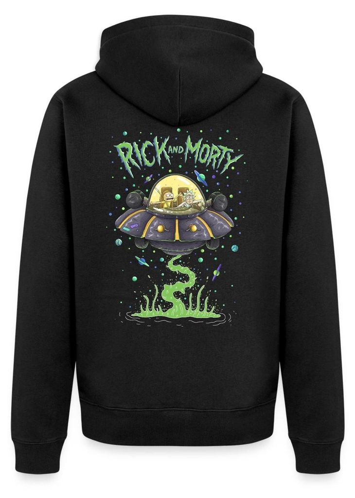 Spreadshirt Rick and Morty Fliegen Im Raumschiff Kapuzenjacke Herren, XS, Schwarz