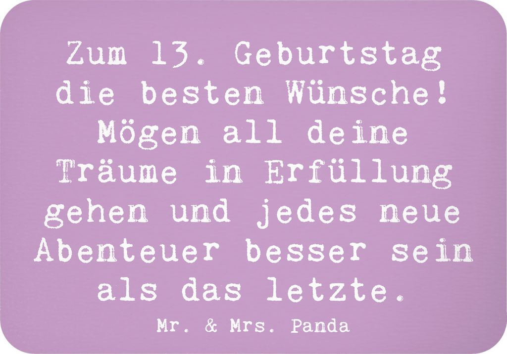 Mr. & Mrs. Panda magnet Spruch 13. Geburtstag Wünsche - Lavendeltraum - Geschenk, Übergang, haftmagnet, Happy Birthday, Notizhalter, 13 Jahre, wh...