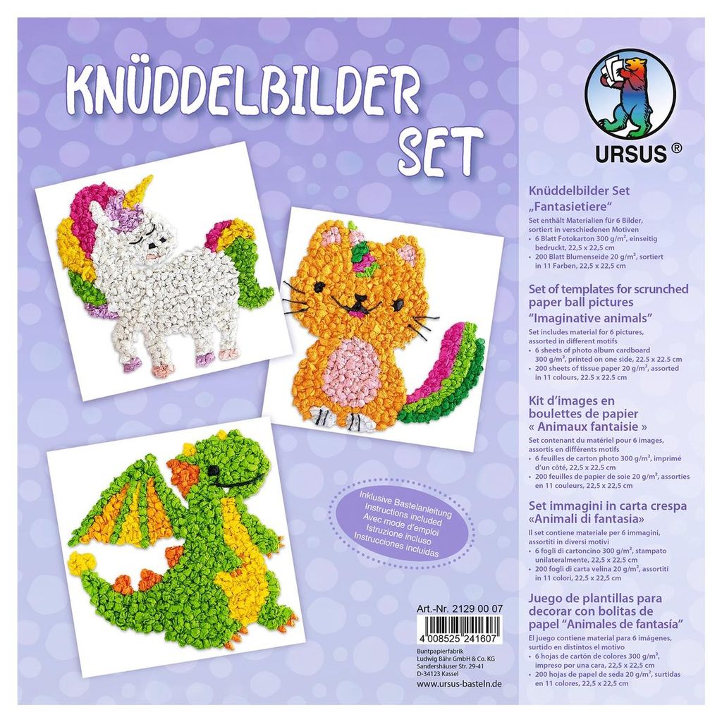 URSUS® Bastelset Knüddelbilder Fantasietiere mehrfarbig Produktbild 