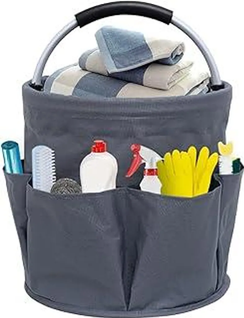 Caddy per la pulizia, organizer per prodotti per la pulizia, caddy per la pulizia, borsa per la pulizia portatile, borsa pieghevole per la pulizia, con maniglia e 6 tasche, per interni, giardino, blu navy (marina)