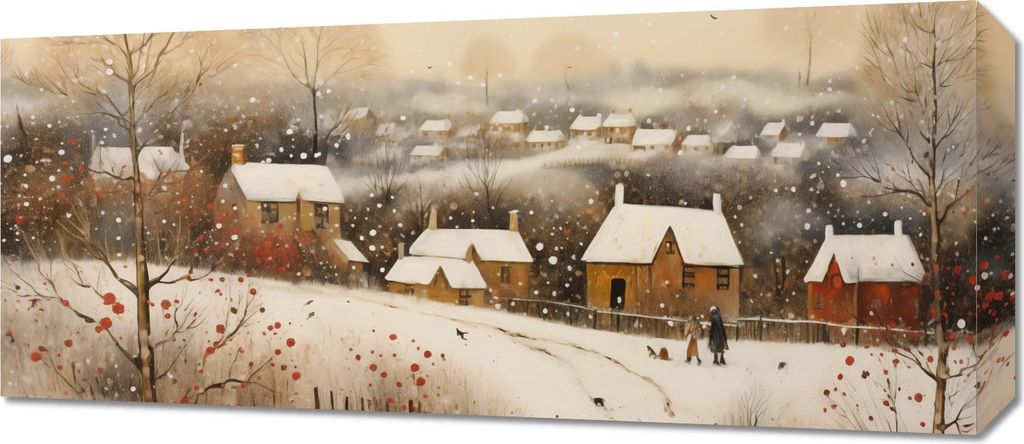 Bild 70x30cm Dorf Eingehüllt in Schnee