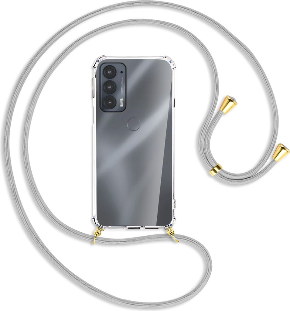 Handykette Backcover-Schutzhülle mit Band (Metall goldfarben) für Motorola Edge 20 - silbergrau