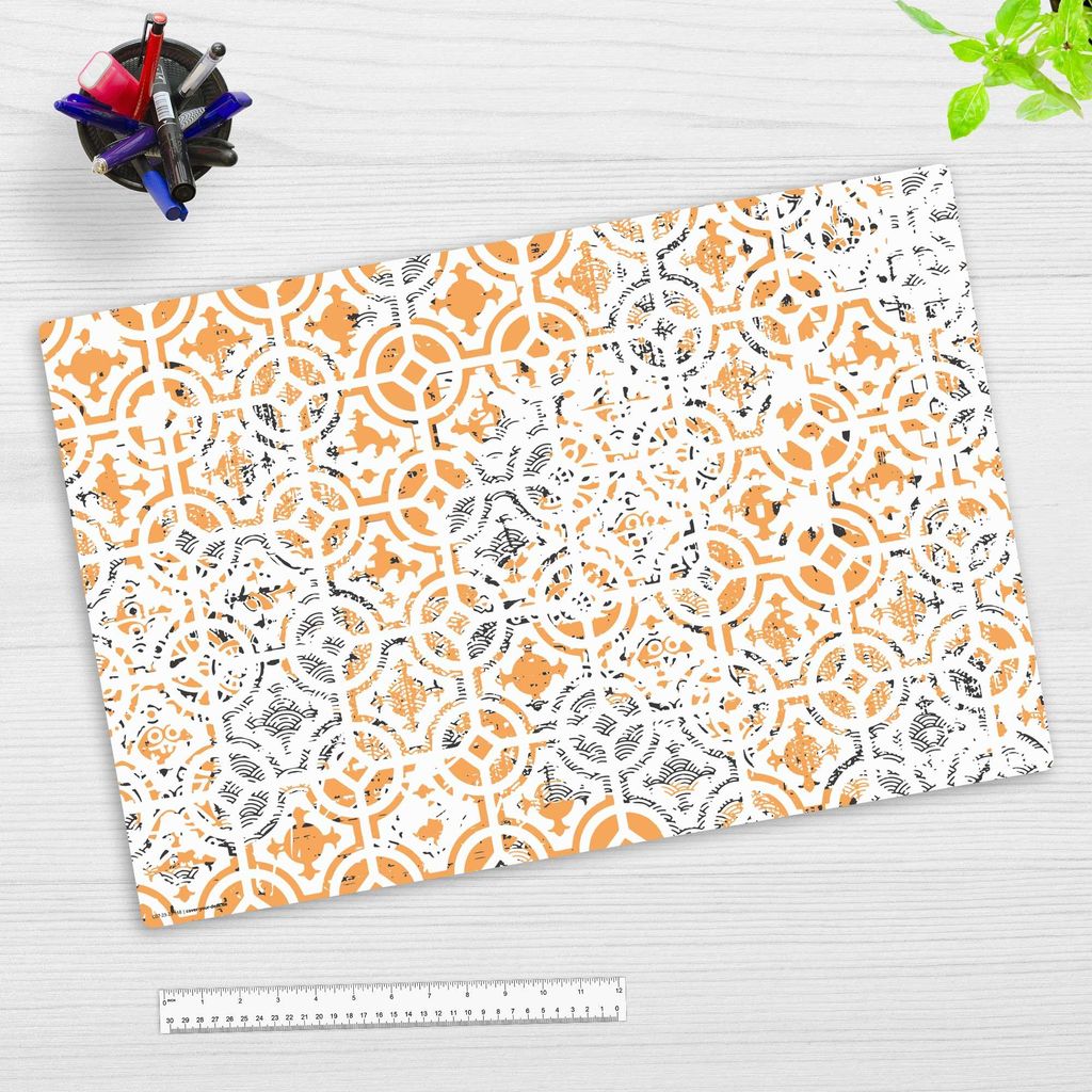 Schreibtischunterlage für Erwachsene – Tapetenmuster in orange-blau – 60 x 40 cm – aus Premium Vinyl – Germany