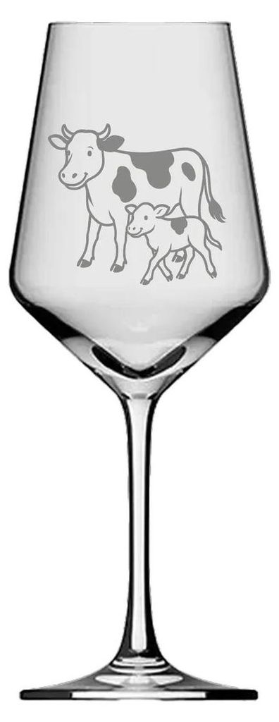 Weinglas 350 ml mit graviertem Kuh-Kalb Motiv Produktbild 