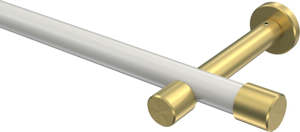 Interdeco Gardinenstange / Vorhangstange Weiß / Messing-Optik, Typ Prestige Santo (Kappe) ohne Ringe, 20 mm Ø 1-läufig, 480 cm