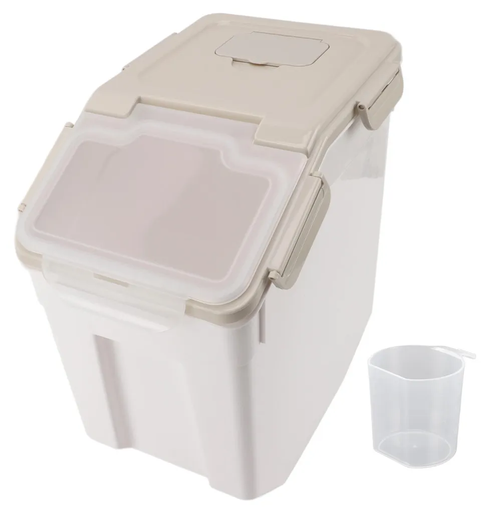 Boîte de conservation riz 25kg étanche en plastique robuste beige