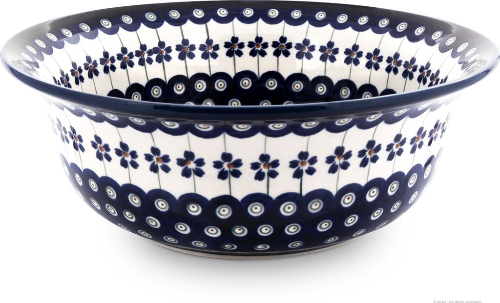 Original Bunzlauer Keramik 2 Liter Schüssel Schale Ø24,5 cm Rührschüssel Salatschüssel Beilagenschüssel Obstschale [Form 4] im Design 166a