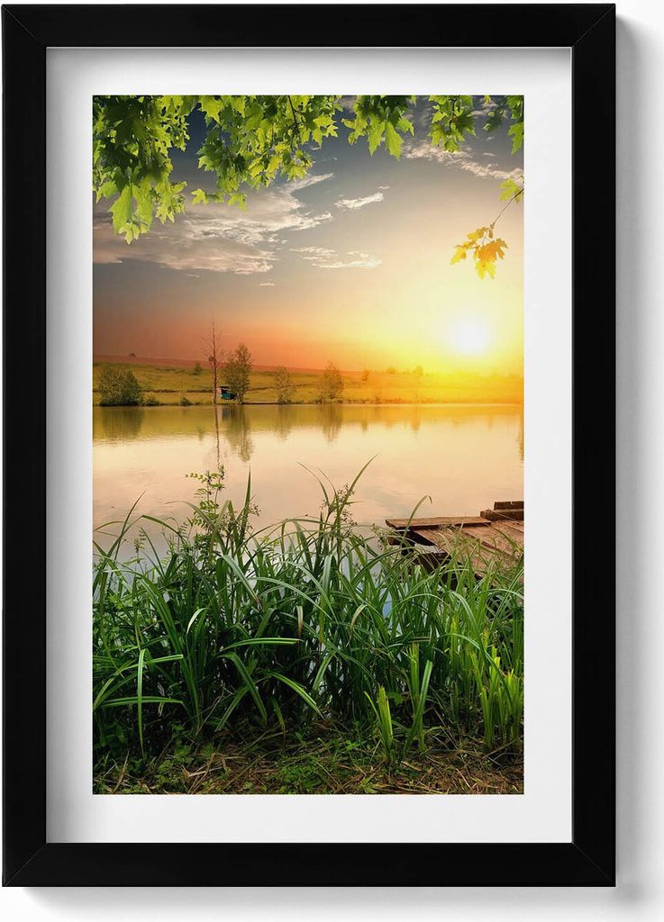 Sonnenuntergang, Sommertage– Wandbild mit Rahmen – Gerahmtes Bild – Wanddekoration – 20x30 cm – Schwarz
