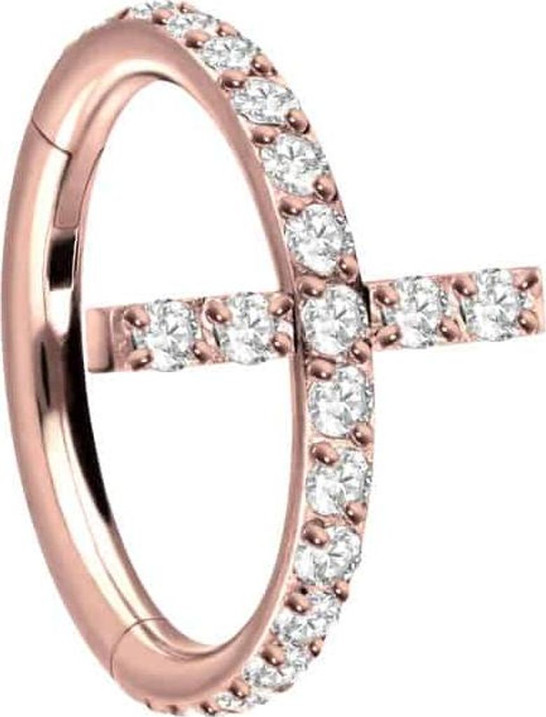 Ohrpiercing, Nasenpiercing, Septum Piercing Titan Segmentring Clicker EINGEFASSTES KRISTALLKREUZ RoséGold Innendurchmesser: 10 mm