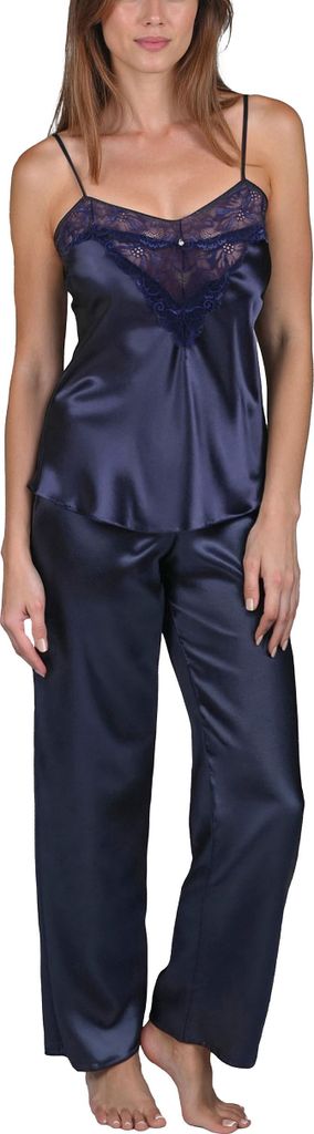 Vivisence Schlafanzug Set Satin Verstellbare Träger Bequem Ideal Für Nachtwäsche 2035, Dunkelblau,M