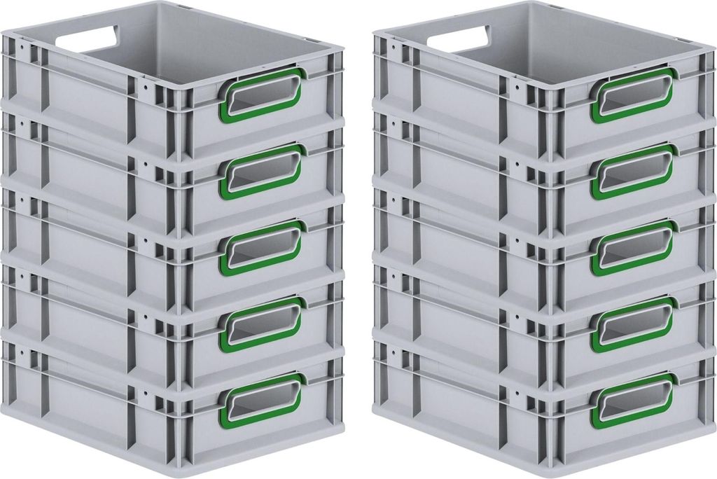 SuperSparSet 10x Eurobox NextGen Color | HxBxT 12x30x40cm | 11 Liter | Griffe grün offen | Glatter Boden | Eurobehälter, Transportbox, Transportb...