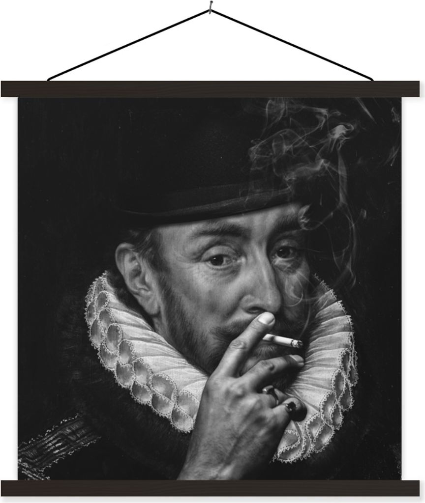 MuchoWow Textilposter Porträt von Wilhelm I. - Adriaen Thomasz - Schwarz und Weiß 120x120 cm mit schwarzem Rahmen - Aufhängungsset