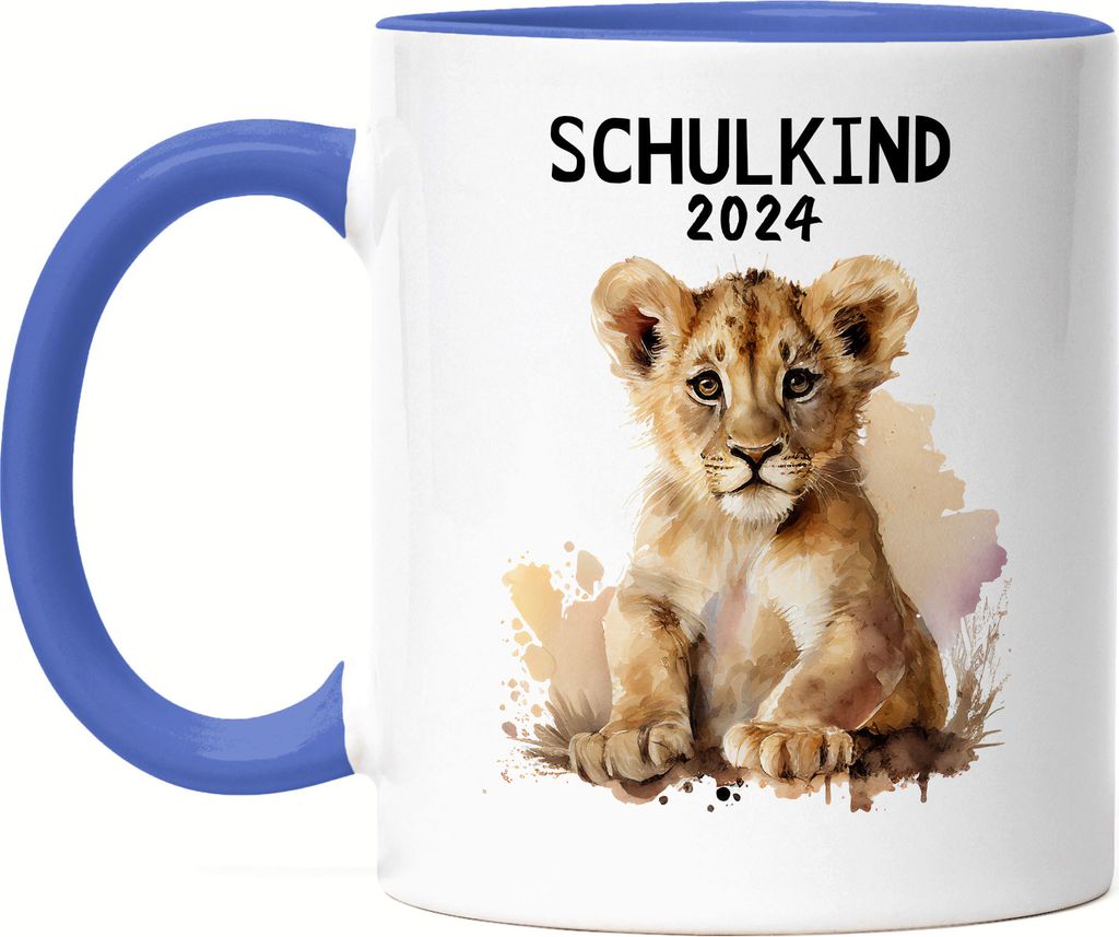 Schulkind 2024 Löwe Tasse Blau Schulstart Geschenk zur Einschulung Sohn Schulanfang Schuleinführung