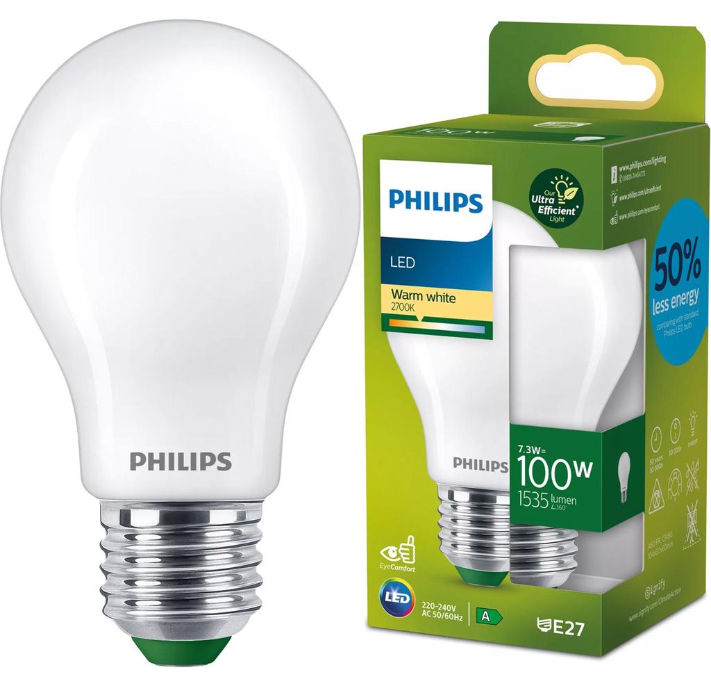 Philips Żarówka żarnikowa matowa 100 W A60 E27, 7,3 W, 100 Zdjęcie produktu 
